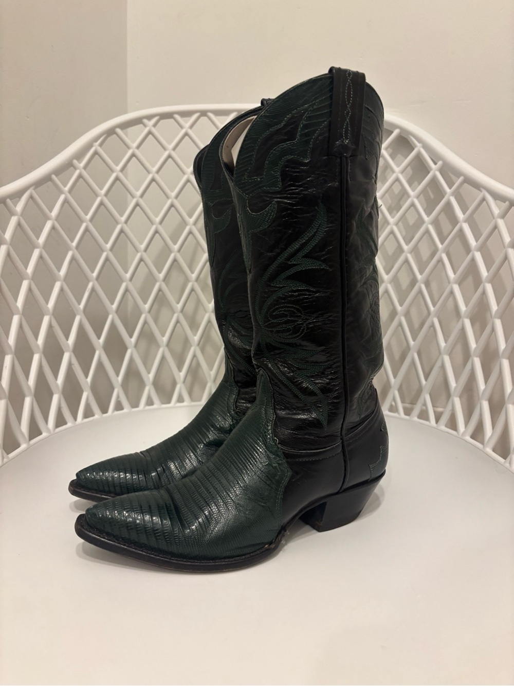 Tony Lama Dark Green Leather Western Cowboy Boots